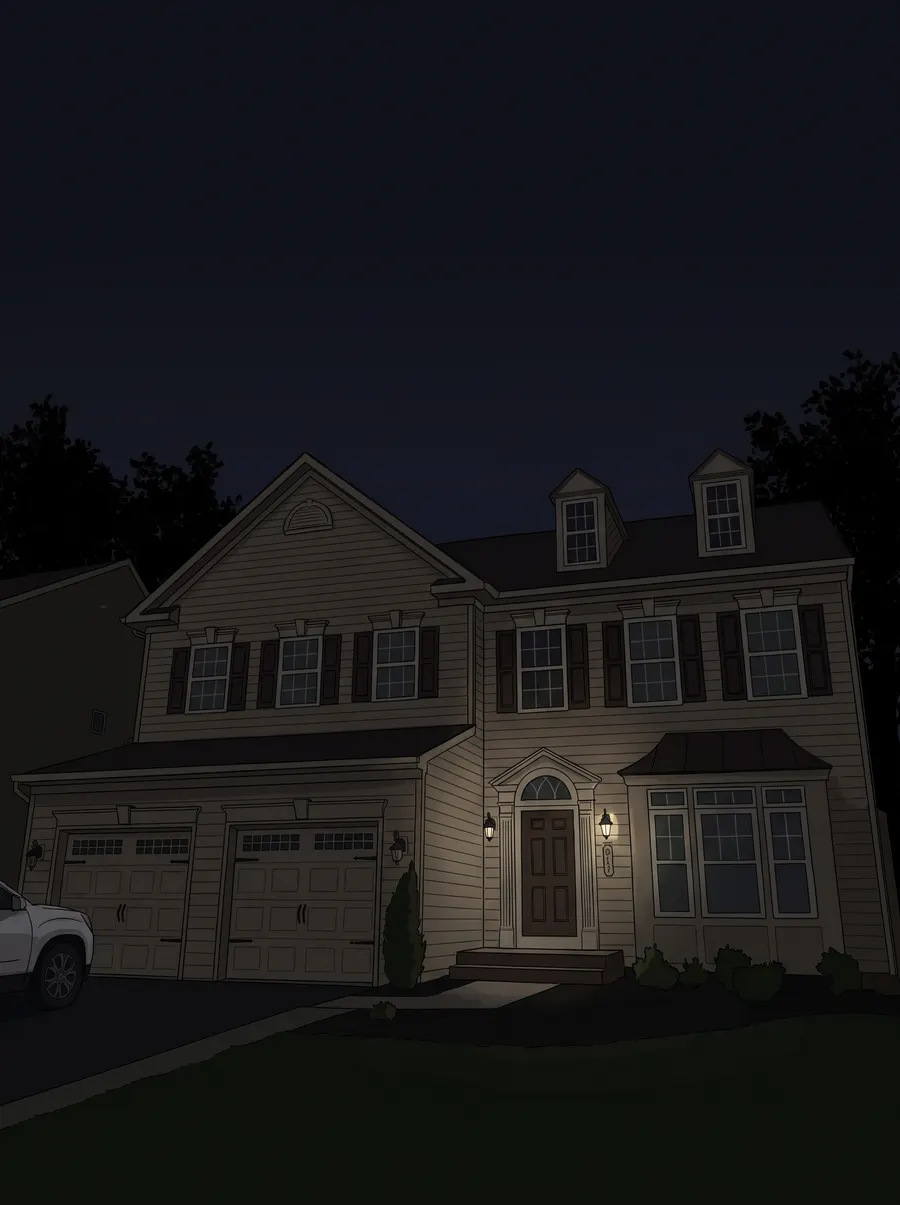 Illustration of the same house without decorative holiday lights